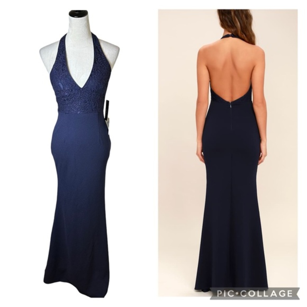 Lulu's Navy Halter Lace Wedding Dress